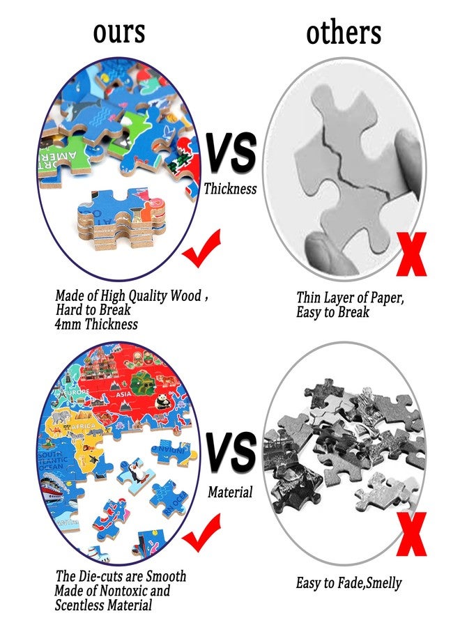 LELEMON World Map Puzzles for Kids Ages 4-8,100 Pieces World Sea Map Jigsaw Puzzles in a Metal Box,Fun World Map Learning Educational Toys for Boys Girls - Image 3